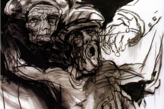 Alfred Hrdlicka, Bergarbeiter zu Luigi Nonos Intolleranza, 1992, Kohle und Ölkreide auf Leinen © Bank Austria Kunstsammlung Alfred Hrdlicka, Bergarbeiter zu Luigi Nonos Intolleranza, 1992, Kohle und Ölkreide auf Leinen © Bank Austria Kunstsammlung