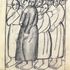 Kasimir Malewitsch, Bäuerinnen in der Kirche, 1910/11, Grafit auf Papier, 21,9 x 18,4 cm © Staatliches Museum Russland, St. Petersburg Kasimir Malewitsch, Bäuerinnen in der Kirche, 1910/11, Grafit auf Papier, 21,9 x 18,4 cm © Staatliches Museum Russland, St. Petersburg