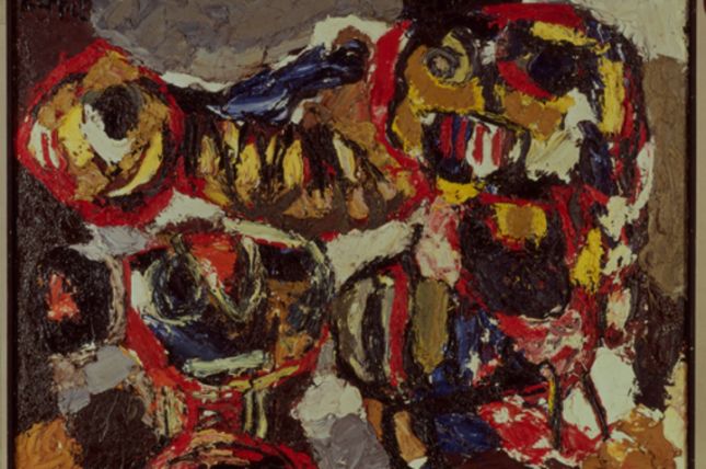 Man and Animals (Mann und Tiere), 1954, Öl auf Leinwand, 100 x 130 cm © Privatbesitz Man and Animals (Mann und Tiere), 1954, Öl auf Leinwand, 100 x 130 cm © Privatbesitz