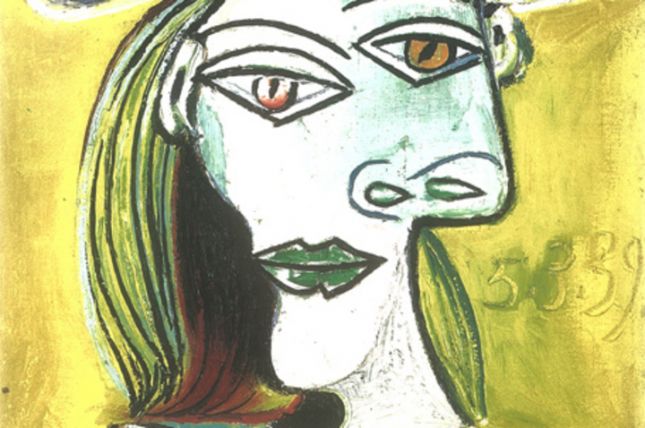 Frau mit blauem Hut und rotem Band, 1939, Öl auf Leinwand, 55 x 38 cm © Succession Picasso / VBK Wien 2000 Frau mit blauem Hut und rotem Band, 1939, Öl auf Leinwand, 55 x 38 cm © Succession Picasso / VBK Wien 2000