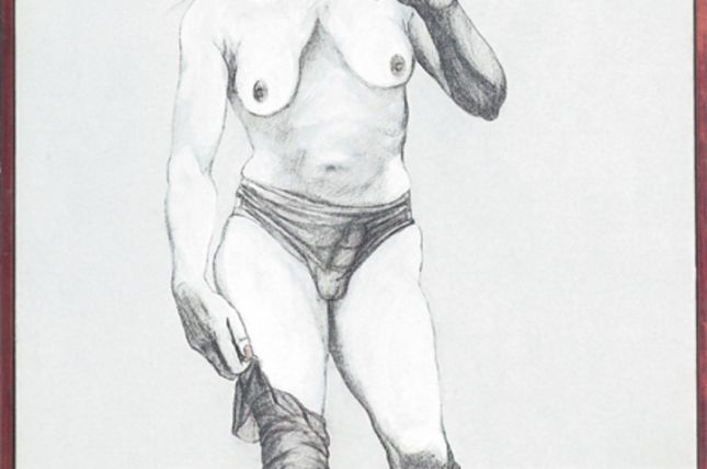 Adolf Frohner, David?, 1975, Graphit, Öl auf Leinen, 130 x 90 cm, Dr. Michael Auracher © Courtesy the Artist Adolf Frohner, David?, 1975, Graphit, Öl auf Leinen, 130 x 90 cm, Dr. Michael Auracher © Courtesy the Artist