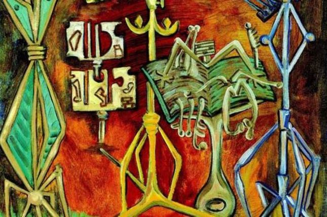 Untitled – Four Musicians, David Smith Ohne Titel – Vier Musiker, 1946/47 Öl auf Papier, aufgezogen auf Hartfaser, 77,2 x 56,8 cm Sammlung Ulla und Heiner Pietzsch © VBK, Wien, 2005/06