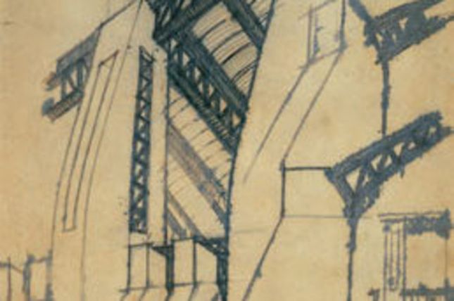The bridge, Antonio Sant' Elia; 1914 Blue ink and pencil on paper © VBK, Wien, 2003