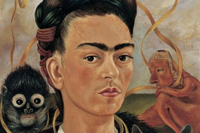 FRIDA KAHLO Selbstbildnis mit Äffchen, 1945 Autorretrato con changuito Self-Portrait with Small Monkey Öl auf Hartfaser, 56 x 41,5 cm Museo Dolores Olmedo Patiño, Xochimilco, Mexiko-Stadt Foto: © Museo Dolores Olmedo Patiño, Xochimilco, Mexiko-Stadt © Banco de México, Diego Rivera & Frida Kahlo Museums Trust, México, D.F./VBK, Wien, 2010