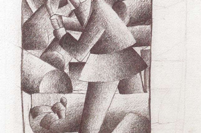 Kasimir Malewitsch, Der Holzfäller, 1911/12, Grafit auf Papier, 17,1 x 17,7 cm © Staatliches Museum Russland, St. Petersburg