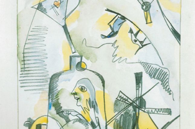 Kurt Schwitters, Aq. 10 (Ich mühle, du mühlst, er mühlt), 1919, Aquarell und Bleistift auf Papier, 25,9 x 20,4 cm, Galerie Gmurzynska, Köln © Kurt Schwitters Archiv i m Sprengl Museum Hannover / VBK Wien 2002