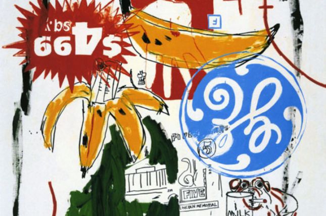 Jean-Michel Basquiat, Andy Warhol, Bananas, 1985, Acryl und Siebdruck auf Leinwand, 224 x 206 cm, Privatbesitz © The Estate of Jean-Michel Basquiat und The Andy Warhol Foundation for the Visual Arts, Inc., New York; VBK, Wien, 2013/14