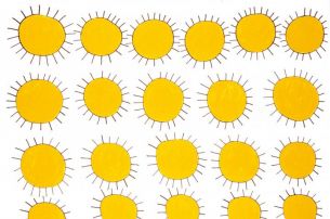 Heinrich Reisenbauer, Sonnen 2002, 160x200 cm, Edding, Acryl auf Leinwand © Privatstiftung - Künstler aus Gugging