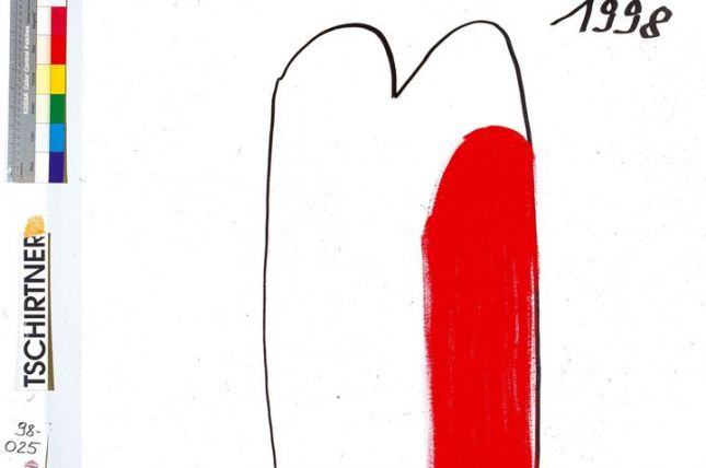 Oswald Tschirtner, Herz 1998, 100x80 cm, Edding und Acryl auf Leinwand © echo Medienhaus